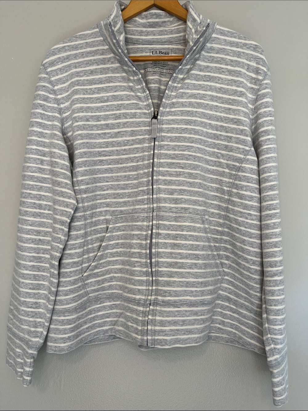 LLBean Gray Striped Zip-Front Sweater/Sweatshirt